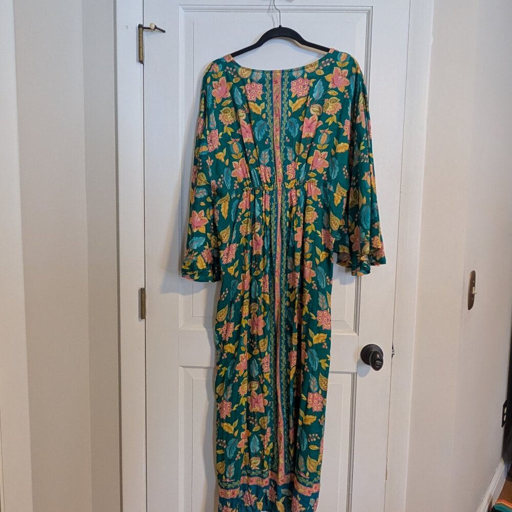 World Market Kaftan Maxi Dress L/XL Boho Peasant Floral S/M - Picture 2 of 3